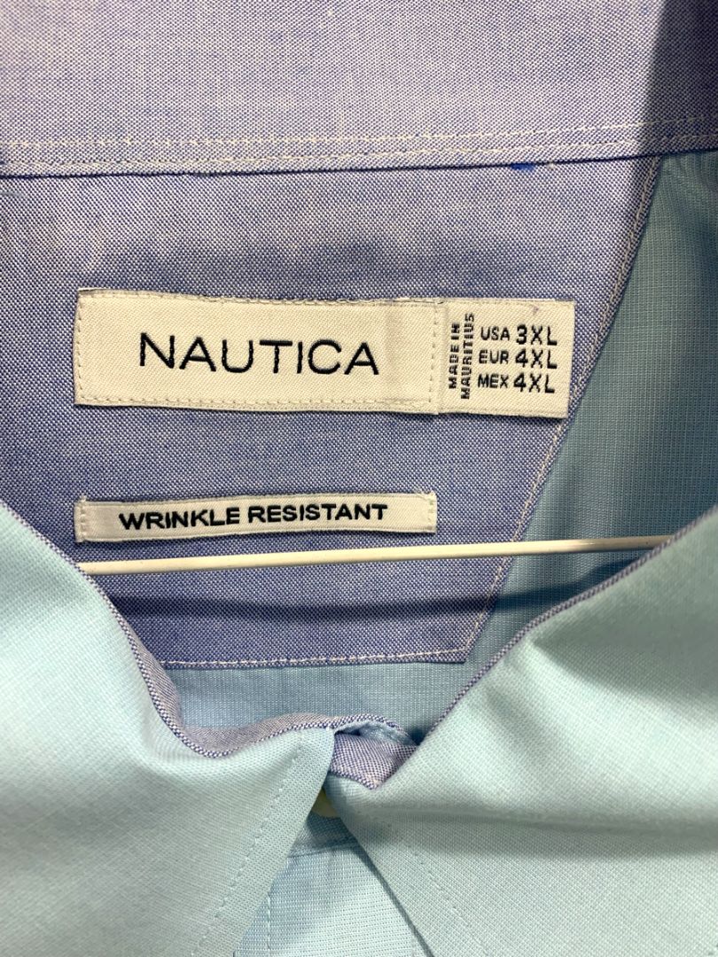 3XL Nautica Mens Button Down Dress Shirt Light Blue Wrinkle Resistant