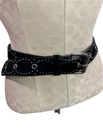 Small (to 34")  Esprit Womens Black Suede Silvertone Rivet Belt 1.5"