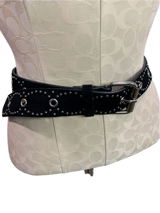 Small (to 34")  Esprit Womens Black Suede Silvertone Rivet Belt 1.5"