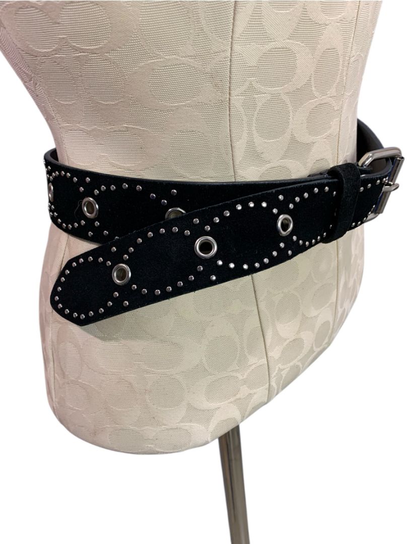 Small (to 34")  Esprit Womens Black Suede Silvertone Rivet Belt 1.5"