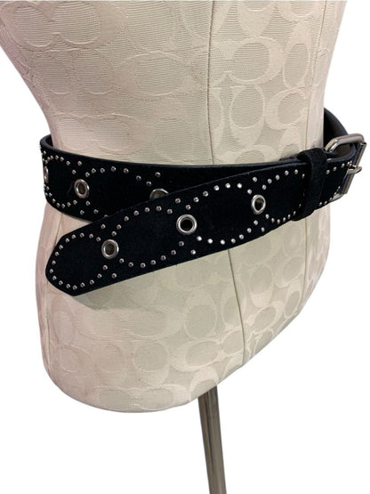 Small (to 34")  Esprit Womens Black Suede Silvertone Rivet Belt 1.5"