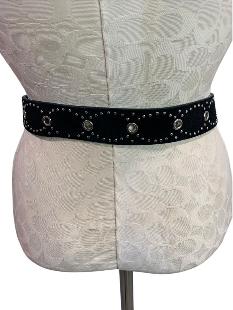 Small (to 34")  Esprit Womens Black Suede Silvertone Rivet Belt 1.5"