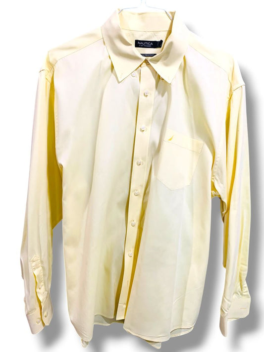 3XL Nautica A Bit Trimmer Wrinkle Resistant Pale Yellow Mens Button Down Dress Shirt