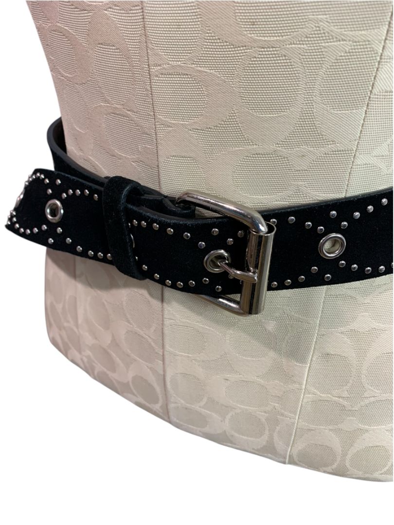Small (to 34")  Esprit Womens Black Suede Silvertone Rivet Belt 1.5"