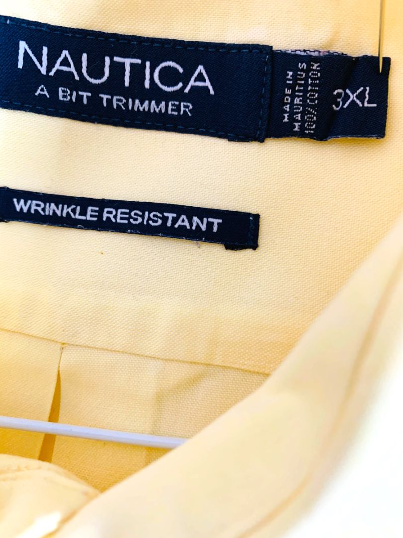 3XL Nautica A Bit Trimmer Wrinkle Resistant Pale Yellow Mens Button Down Dress Shirt