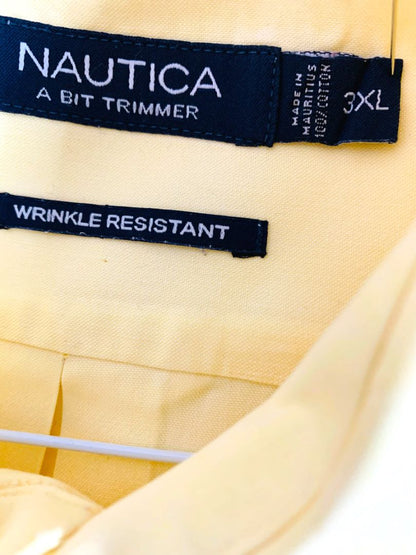 3XL Nautica A Bit Trimmer Wrinkle Resistant Pale Yellow Mens Button Down Dress Shirt