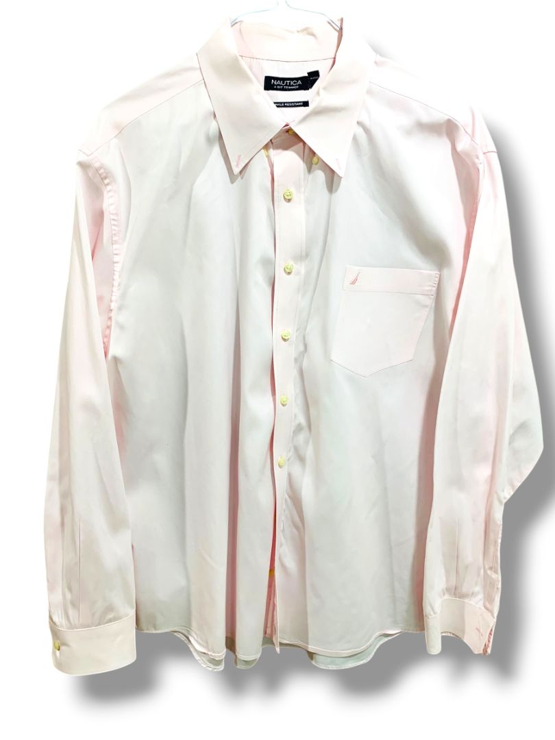 Size 3XL Nautica A Bit Trimmer Wrinkle Resistant Pink Mens Button Down Dress Shirt