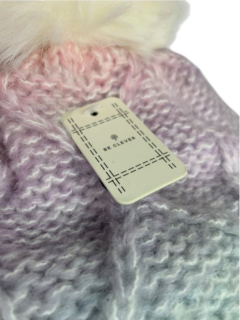 One Size Be Clever Womens Pastel Knit Beanie Hat Plush Lined Pom Pom New