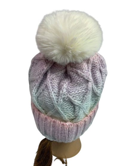 One Size Be Clever Womens Pastel Knit Beanie Hat Plush Lined Pom Pom New