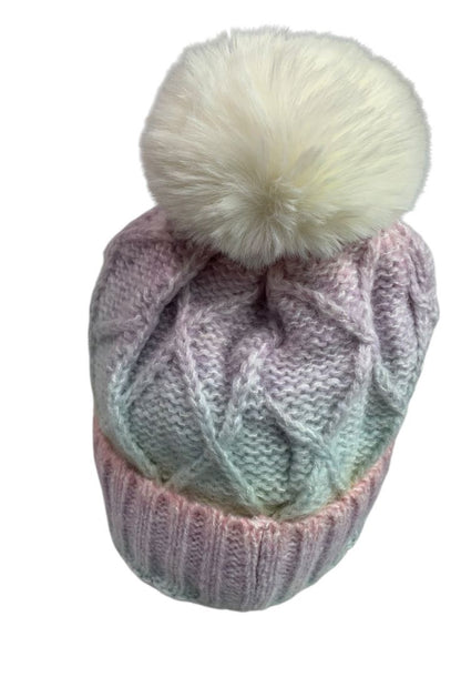 One Size Be Clever Womens Pastel Knit Beanie Hat Plush Lined Pom Pom New