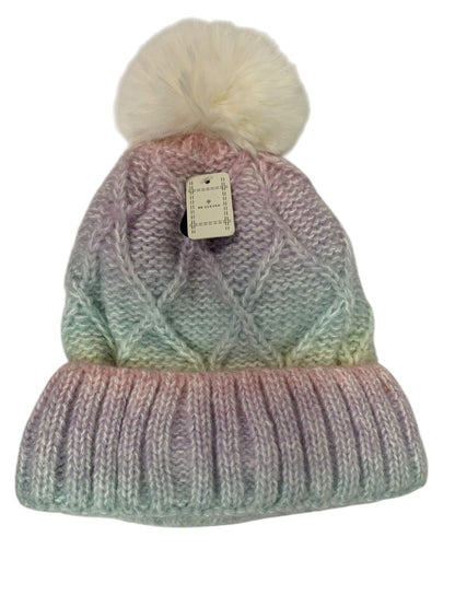 One Size Be Clever Womens Pastel Knit Beanie Hat Plush Lined Pom Pom New