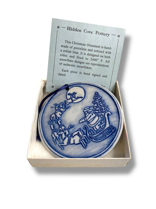 1992 Hidden Cove Pottery Signed Ornament Snowflake Santa 3.5"