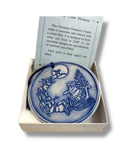 1992 Hidden Cove Pottery Signed Ornament Snowflake Santa 3.5"