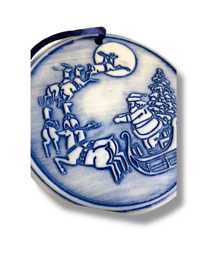 1992 Hidden Cove Pottery Signed Ornament Snowflake Santa 3.5"
