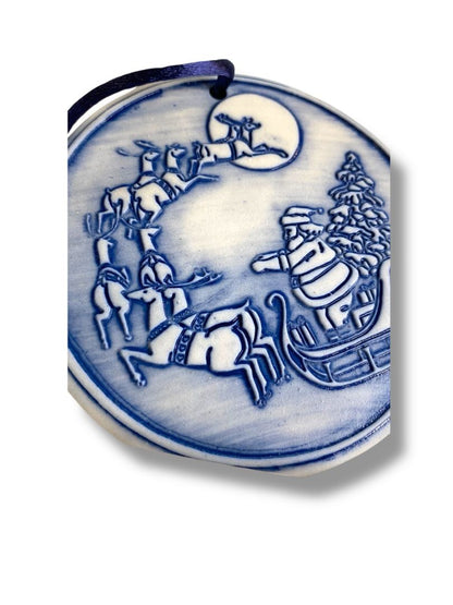 1992 Hidden Cove Pottery Signed Ornament Snowflake Santa 3.5"