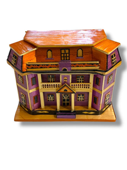 Vintage Wheat Straw Trinket Box Victorian House 3" x 4" x 2.25" New