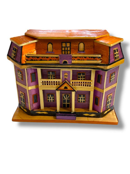 Vintage Wheat Straw Trinket Box Victorian House 3" x 4" x 2.25" New