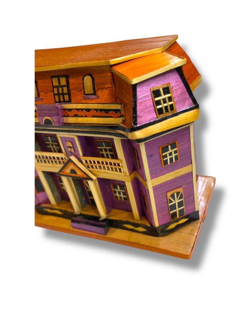 Vintage Wheat Straw Trinket Box Victorian House 3" x 4" x 2.25" New