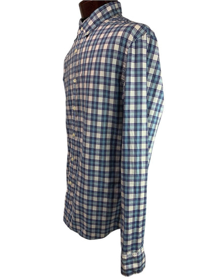 Large J.Press Mens Button Down Shirt Blue Plaid 100% Cotton