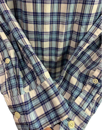 Large J.Press Mens Button Down Shirt Blue Plaid 100% Cotton