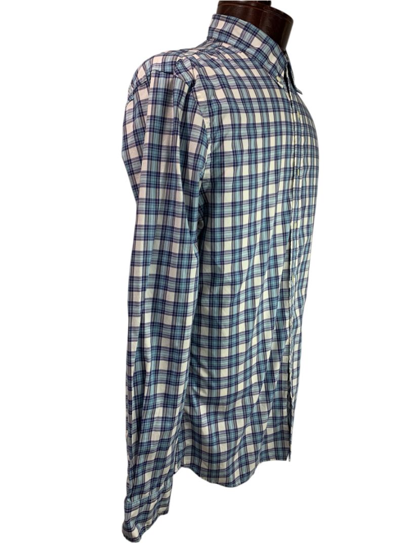 Large J.Press Mens Button Down Shirt Blue Plaid 100% Cotton