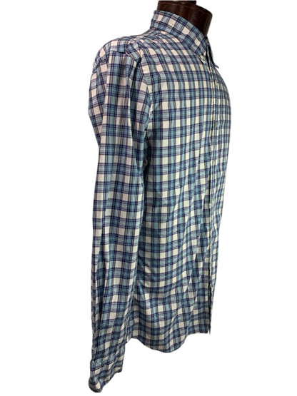Large J.Press Mens Button Down Shirt Blue Plaid 100% Cotton