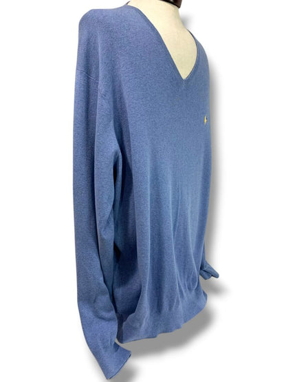 Size 3XLT Polo by Ralph Lauren Mens Blue Tall V-Neck Sweater Pima Cotton