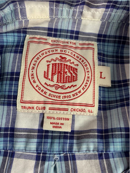 Large J.Press Mens Button Down Shirt Blue Plaid 100% Cotton