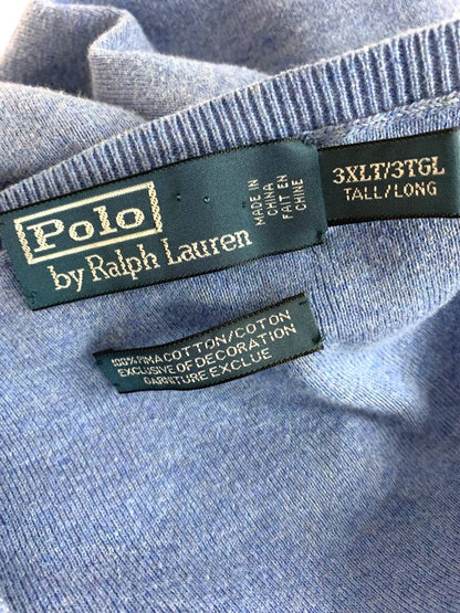 Size 3XLT Polo by Ralph Lauren Mens Blue Tall V-Neck Sweater Pima Cotton