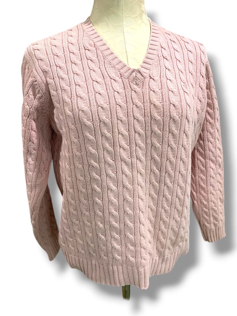 Petite Petite Lauren Ralph Lauren Womens Pink V-Neck Cable Knit Sweater