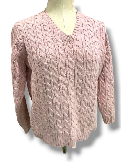 Petite Petite Lauren Ralph Lauren Womens Pink V-Neck Cable Knit Sweater