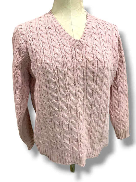 Petite Petite Lauren Ralph Lauren Womens Pink V-Neck Cable Knit Sweater