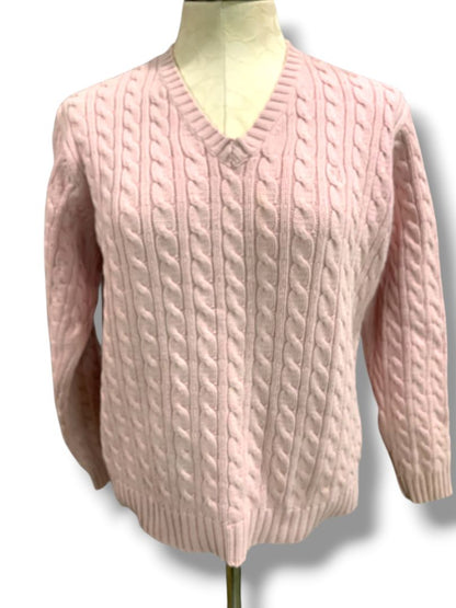 Petite Petite Lauren Ralph Lauren Womens Pink V-Neck Cable Knit Sweater
