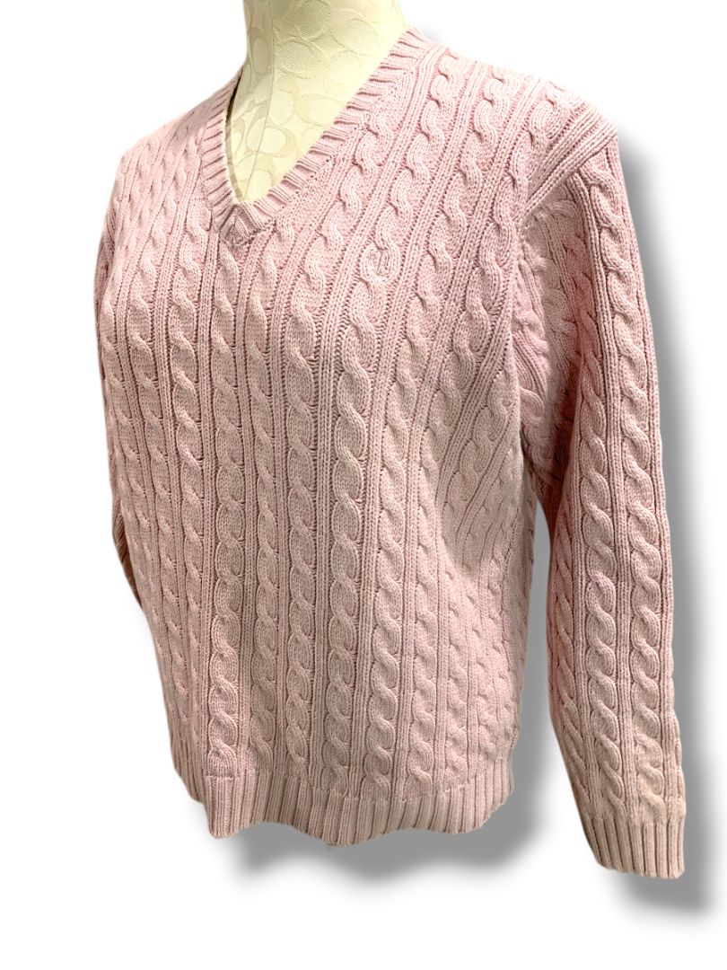 Petite Petite Lauren Ralph Lauren Womens Pink V-Neck Cable Knit Sweater