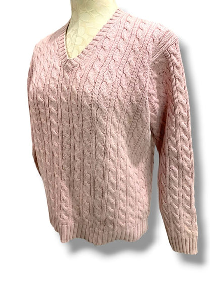 Petite Petite Lauren Ralph Lauren Womens Pink V-Neck Cable Knit Sweater
