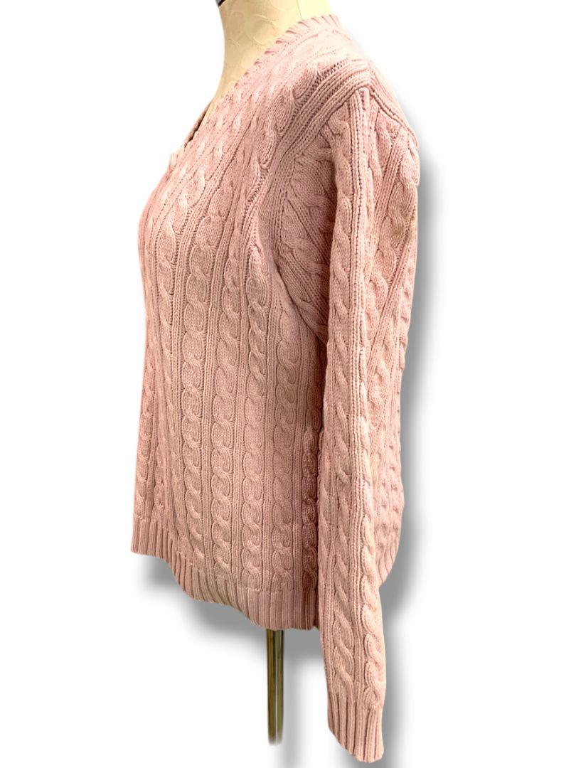 Petite Petite Lauren Ralph Lauren Womens Pink V-Neck Cable Knit Sweater