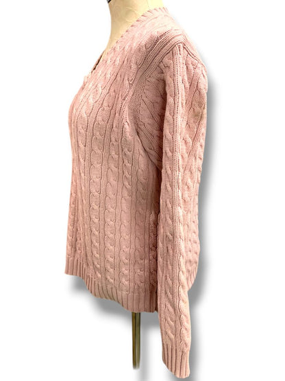 Petite Petite Lauren Ralph Lauren Womens Pink V-Neck Cable Knit Sweater