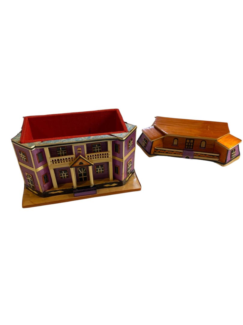 Vintage Wheat Straw Trinket Box Victorian House 3" x 4" x 2.25" New