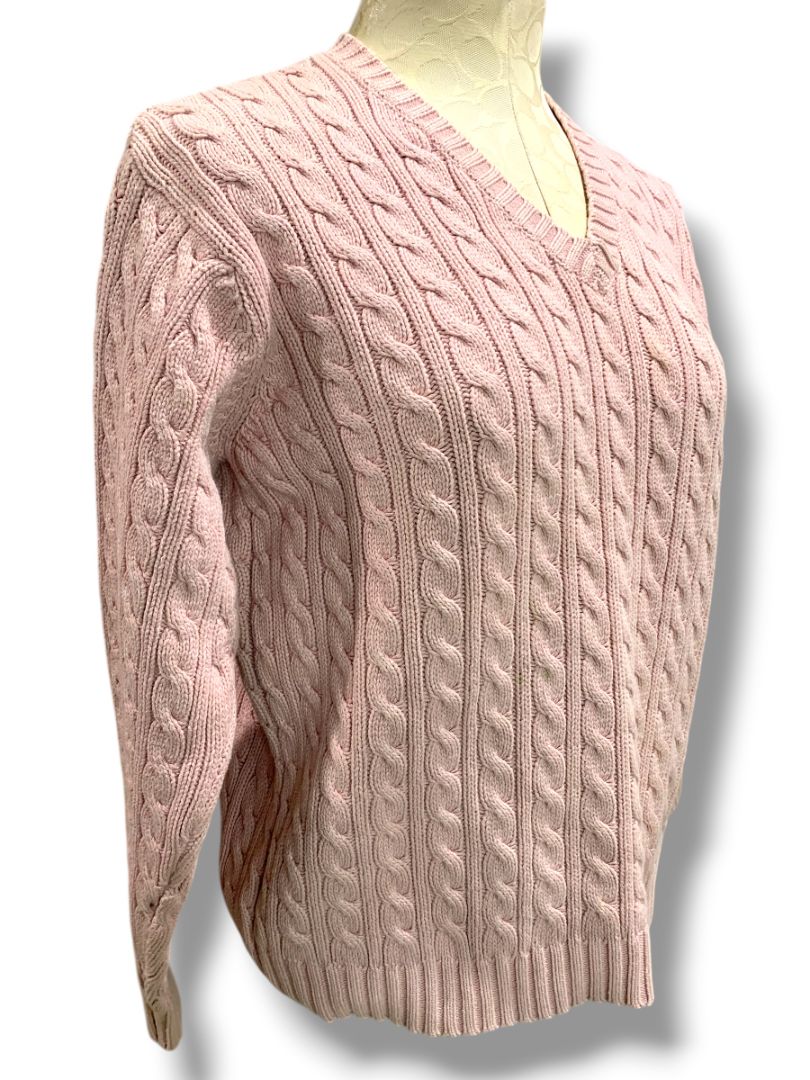 Petite Petite Lauren Ralph Lauren Womens Pink V-Neck Cable Knit Sweater