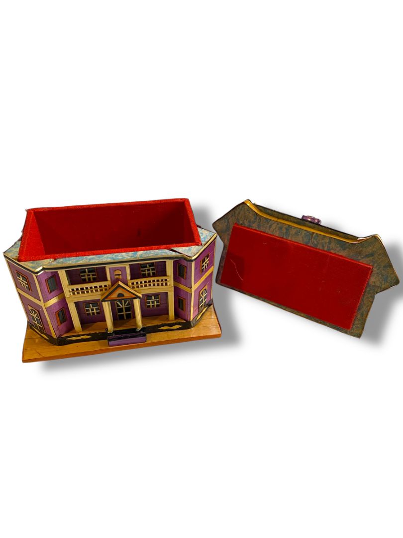 Vintage Wheat Straw Trinket Box Victorian House 3" x 4" x 2.25" New