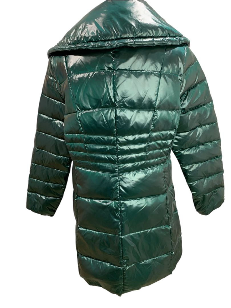 Large Karl Lagerfeld Womens Down Puffer Mid-Length Jacket Shiny Green