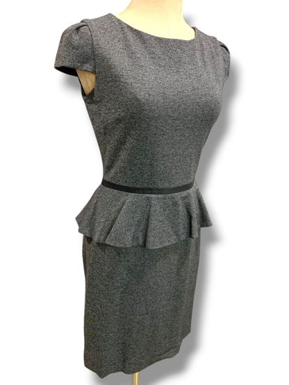 Size 4 Tahari Arthur S. Levine Gray Ponte Knit Peplum Waist Dress