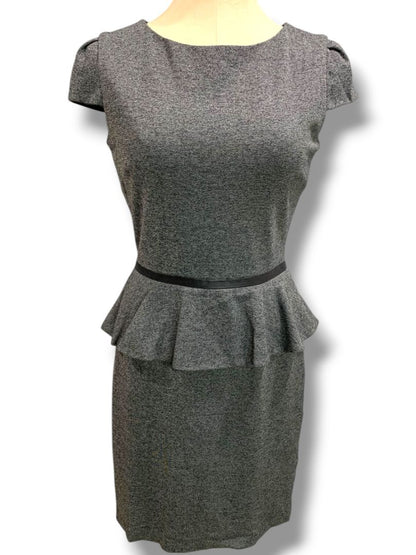 Size 4 Tahari Arthur S. Levine Gray Ponte Knit Peplum Waist Dress