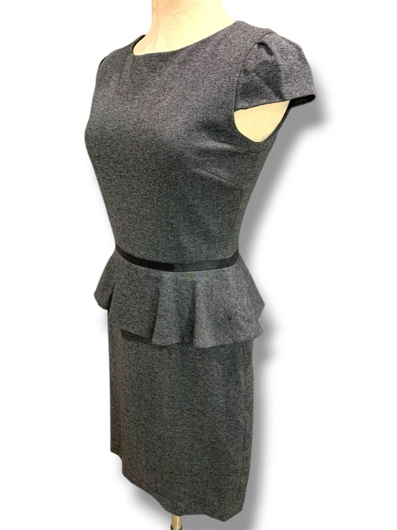 Size 4 Tahari Arthur S. Levine Gray Ponte Knit Peplum Waist Dress