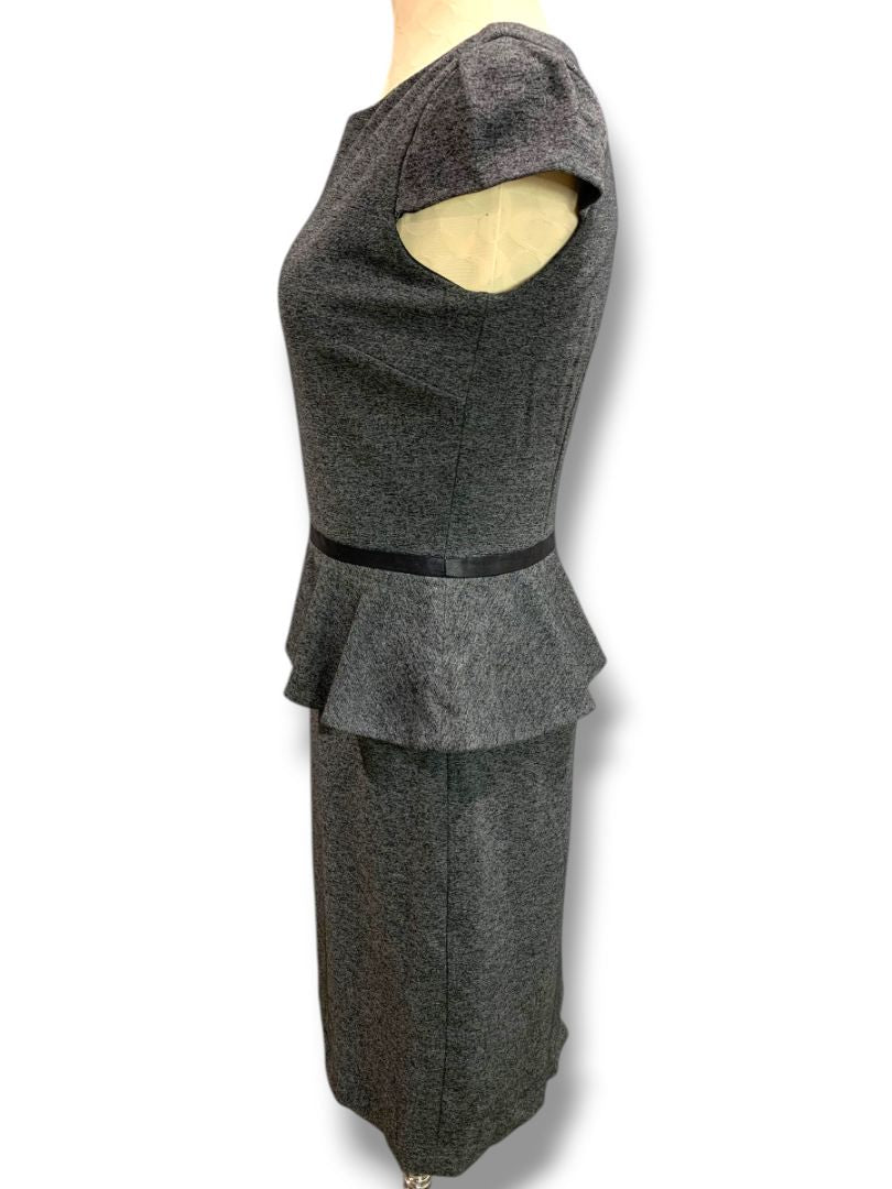 Size 4 Tahari Arthur S. Levine Gray Ponte Knit Peplum Waist Dress