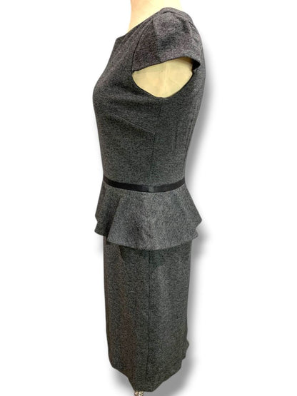 Size 4 Tahari Arthur S. Levine Gray Ponte Knit Peplum Waist Dress