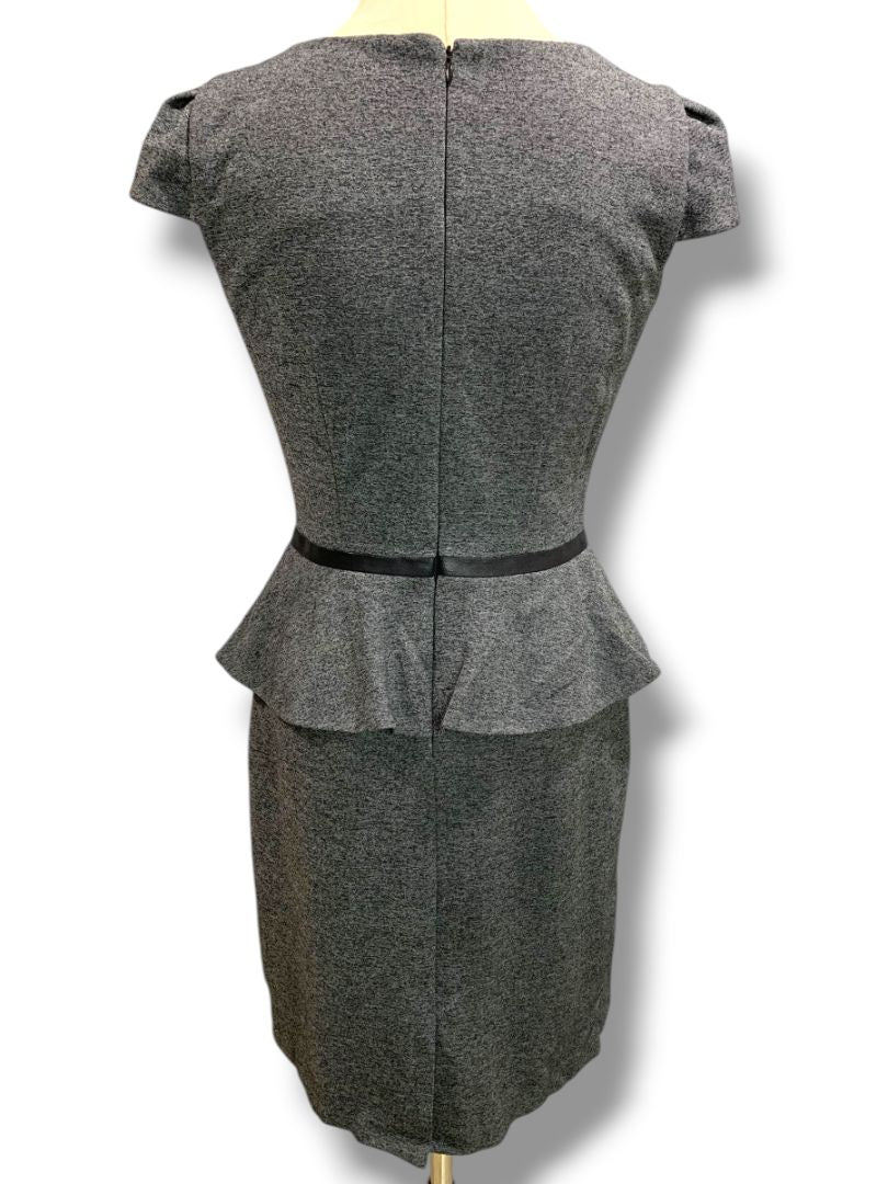 Size 4 Tahari Arthur S. Levine Gray Ponte Knit Peplum Waist Dress
