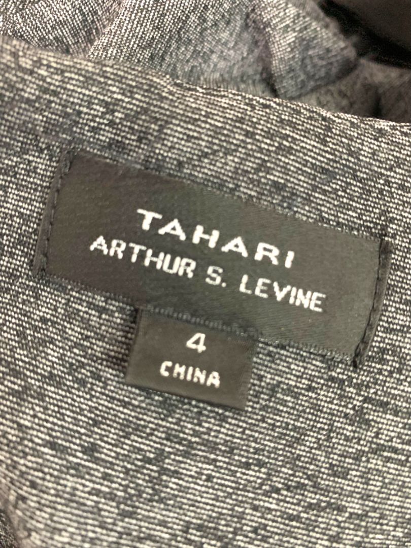 Size 4 Tahari Arthur S. Levine Gray Ponte Knit Peplum Waist Dress