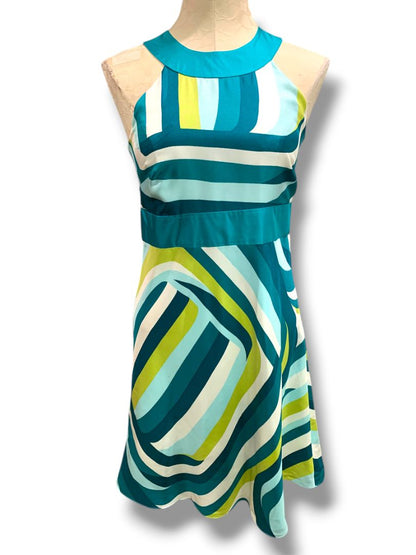 Size 2 Ann Taylor Silk Retro Print A-Line Dress Mod Halter