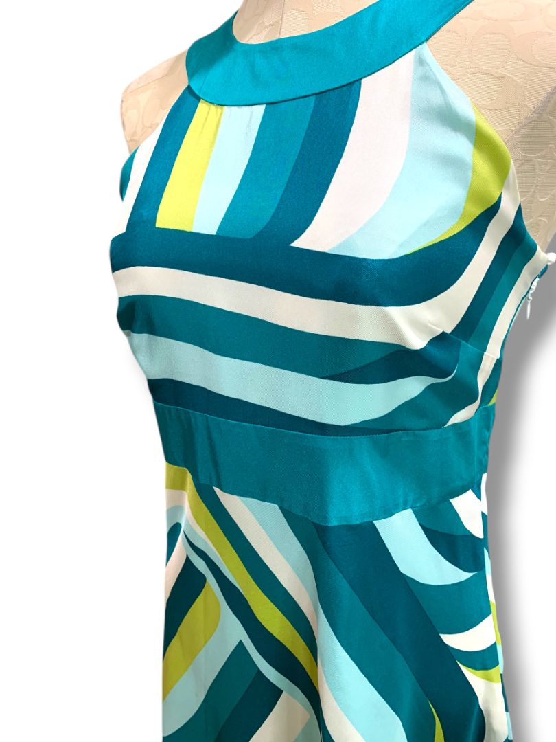 Size 2 Ann Taylor Silk Retro Print A-Line Dress Mod Halter